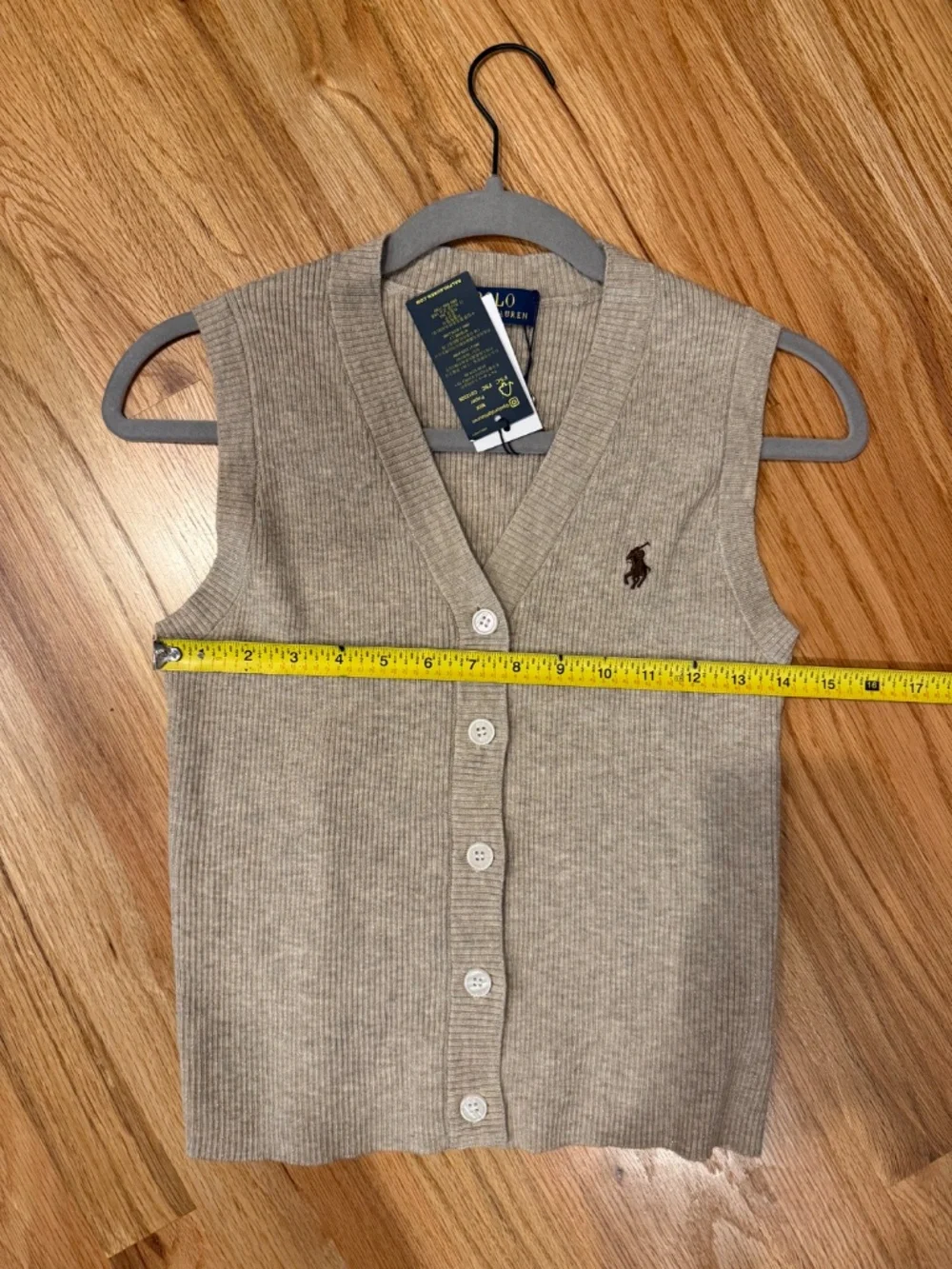 Polo Ralph Lauren Beige Ribbed V-Neck Button Vest - Size M (Fits Small)